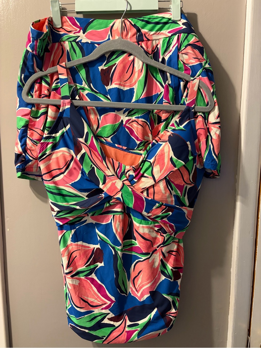 Floral Twist-Front Blue & Coral Women’s 2 piece swimsuit